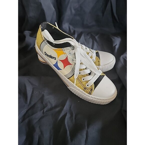 NFL Pittsburgh Steeler, Womens Size 8, Glitter Low Top Canvas Sneaker Shoe, FOCO - Picture 1 of 6